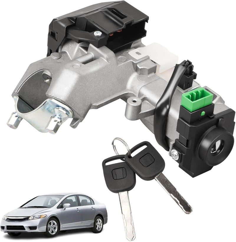 RAMATA Ignition Switch Lock Cylinder with Key (with Blank Chip) Compatible with 2003 2004 2005 Honda Civic 1.3L, 2001 2002 2003 2004 2005 Honda Civic 1.7L - Image 1